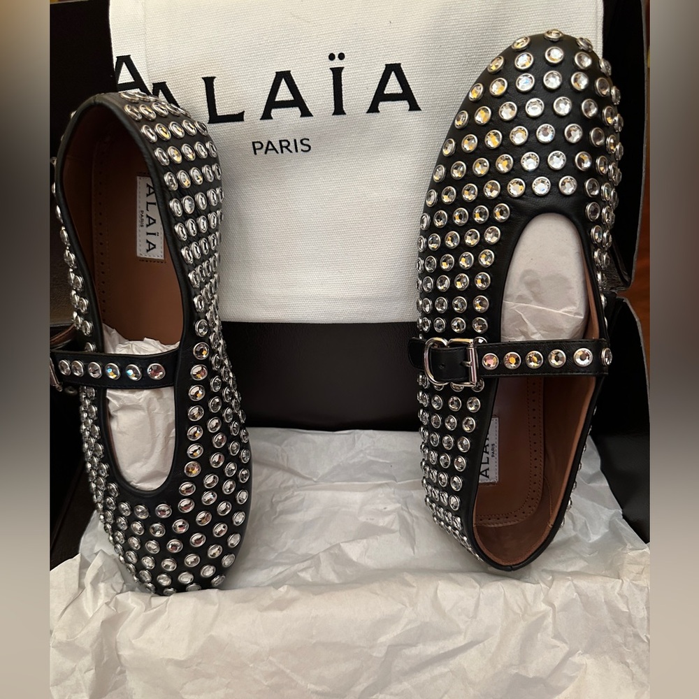 Like New Alaia Mary Jane Ballerina Flats with Studs Allover size 7.5 - Picture 10 of 12